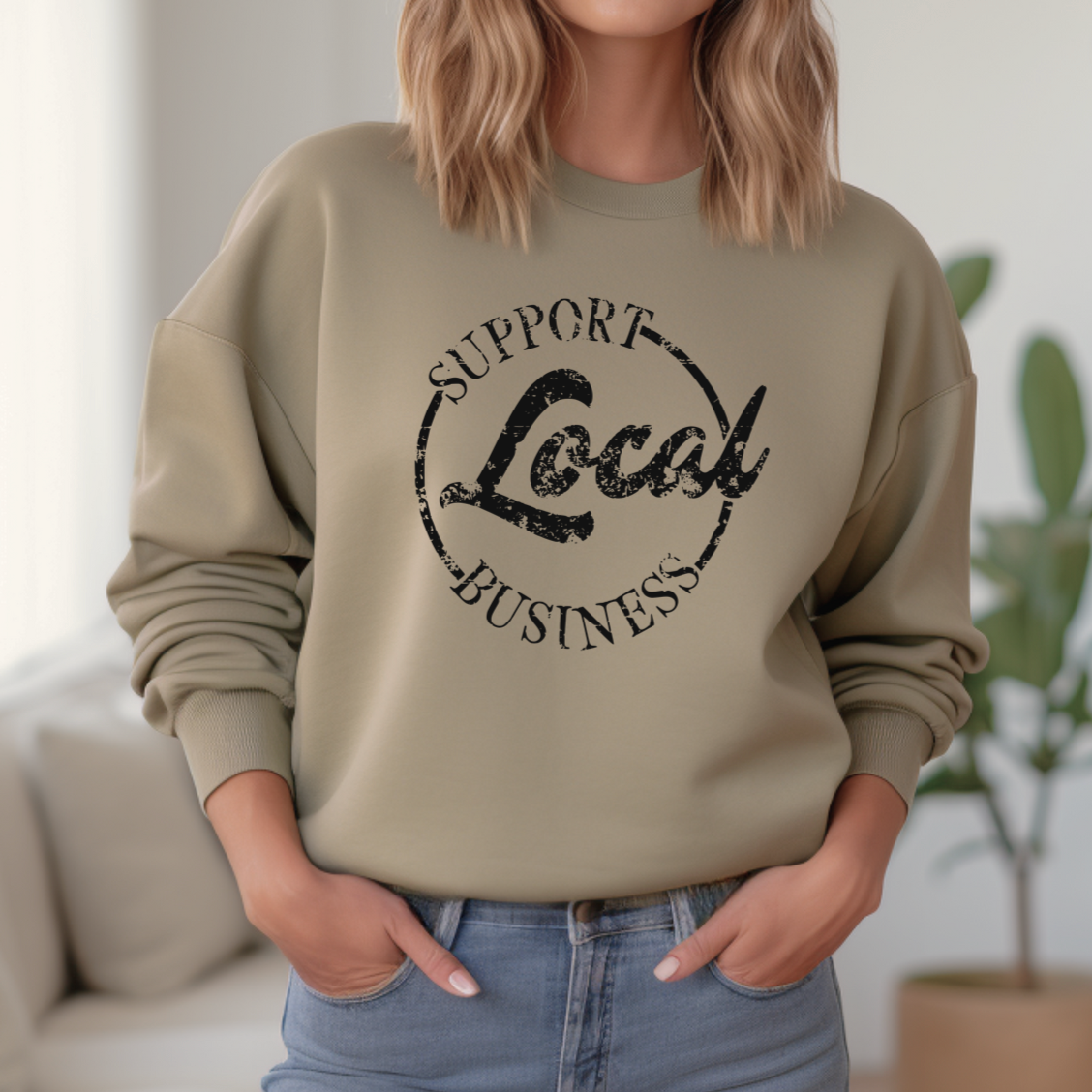 Khaki Support Local Business Sweatshirt