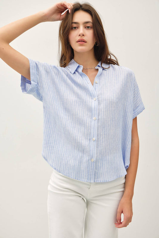 Aelia's Chambray Linen Stripe Top