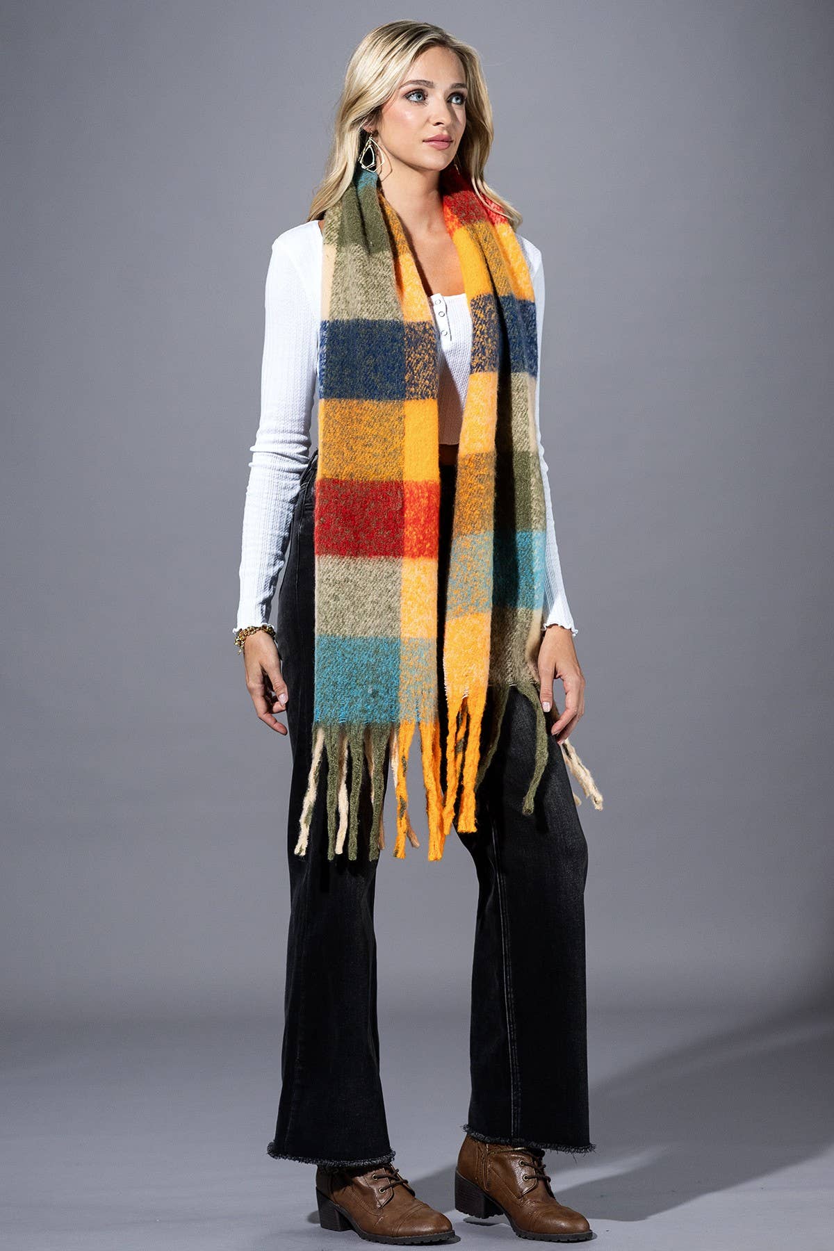 Multi Colored Brushed Plaid Oblong Scarf