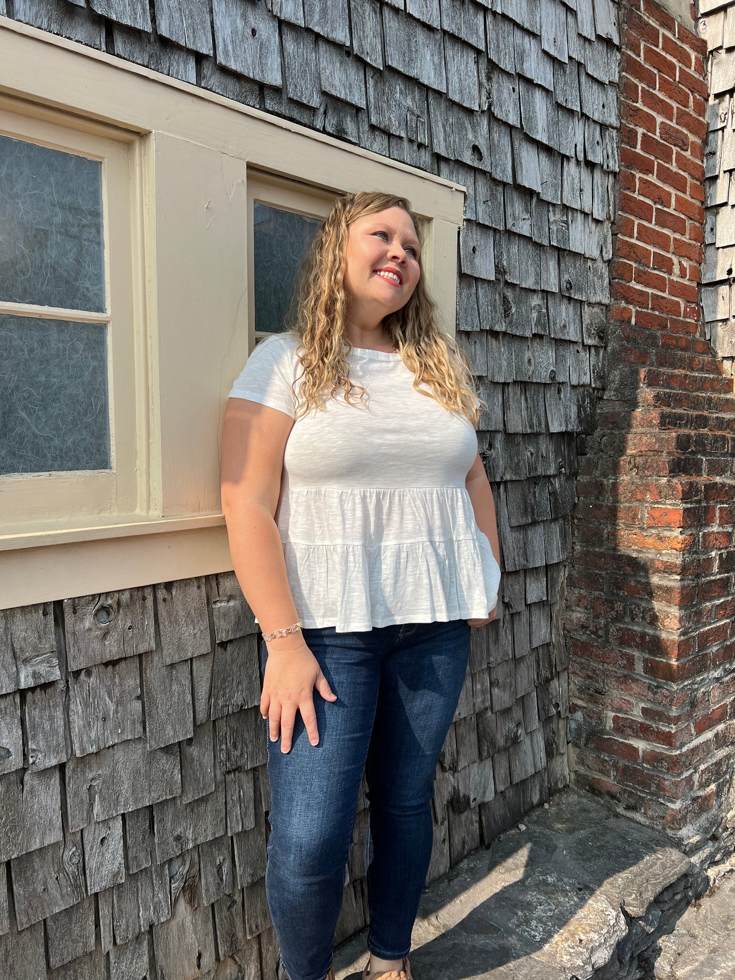 Mindy's Off White Ruffle Babydoll Top