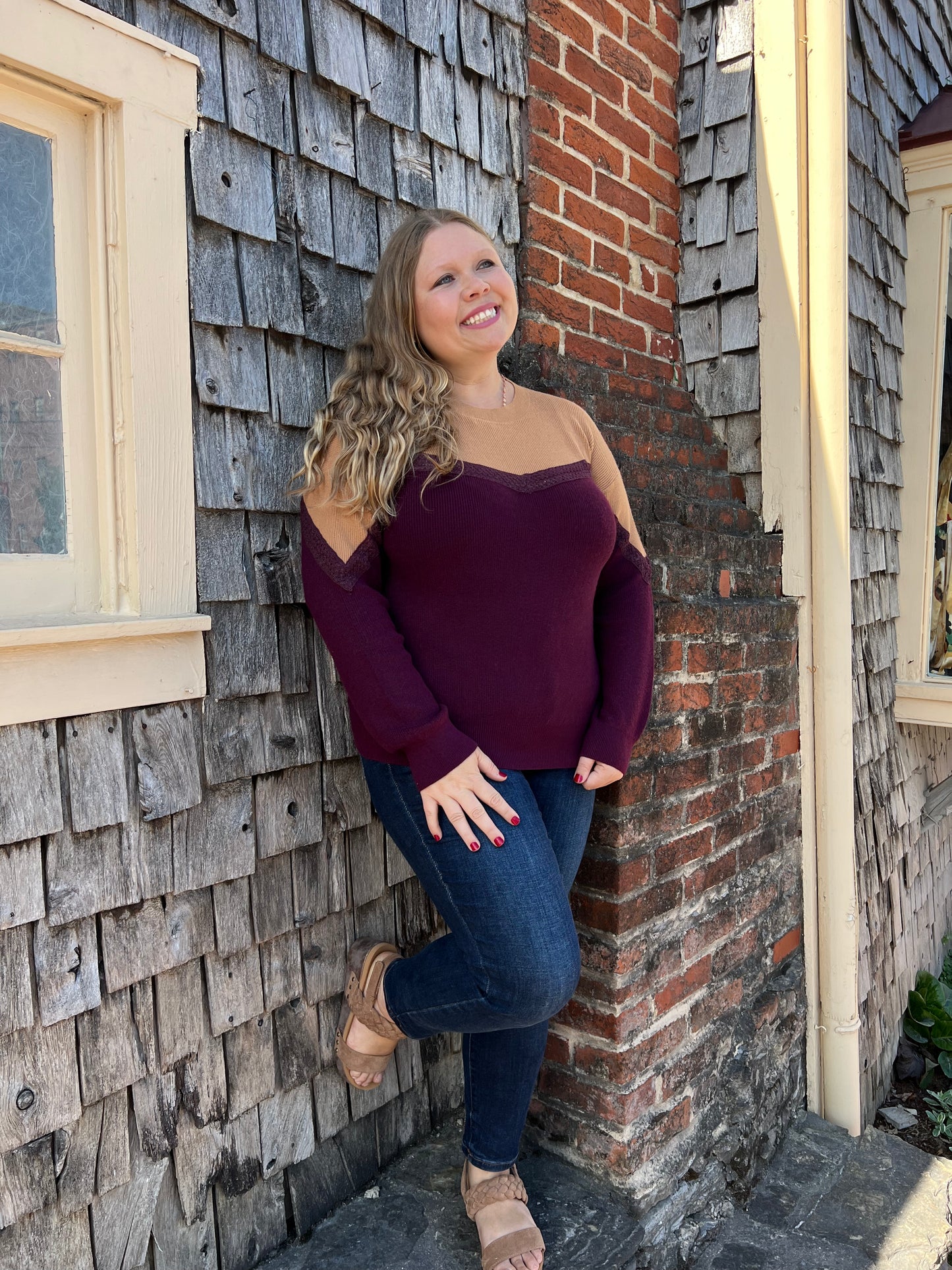 Maroon Trim Lace Sweater