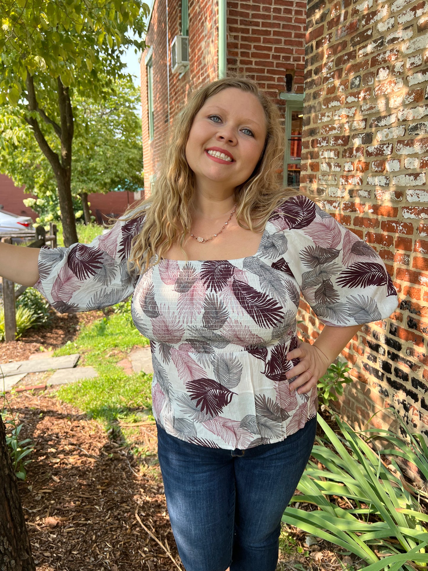 Unique Feather Smocked Top