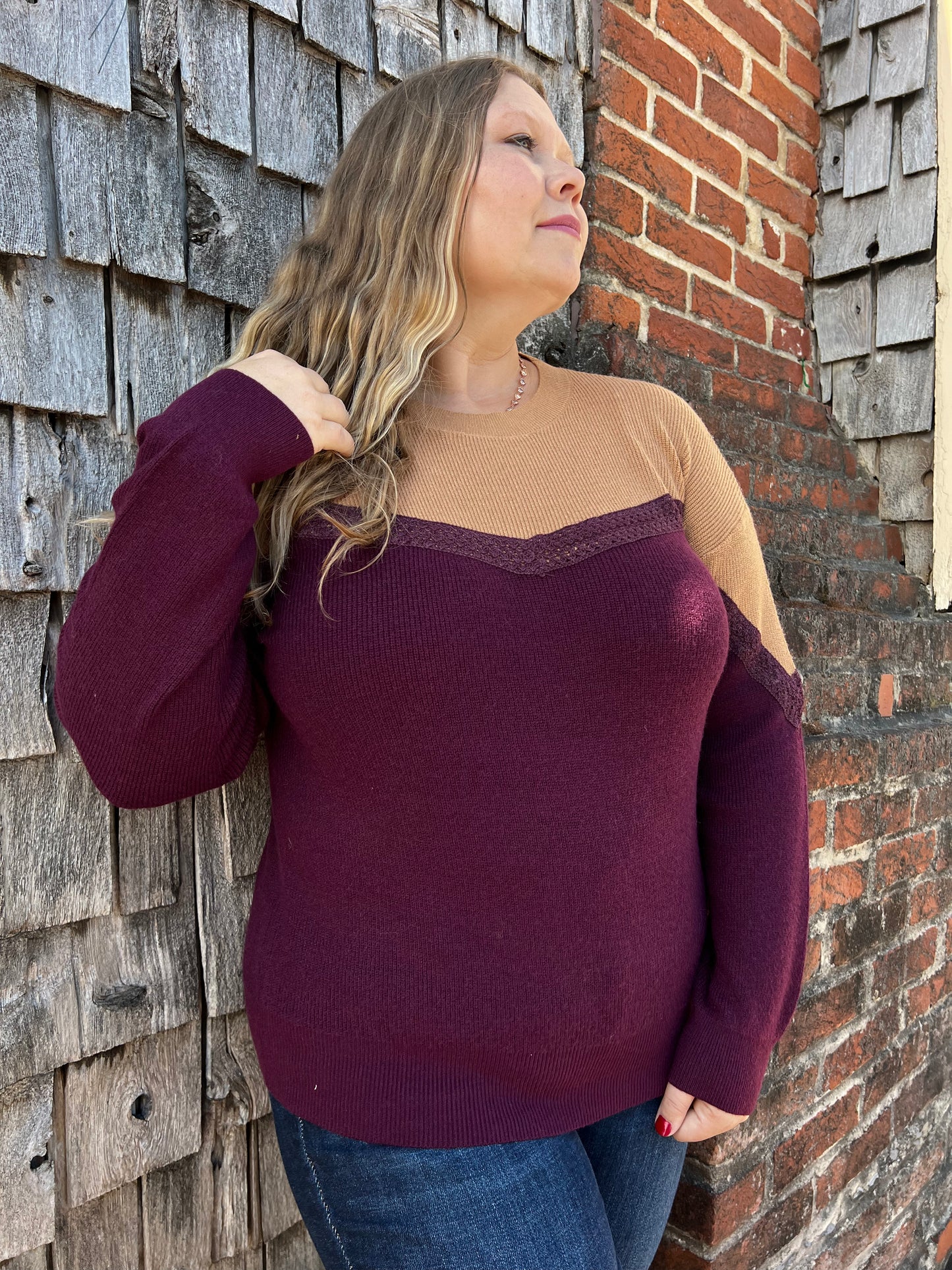 Maroon Trim Lace Sweater