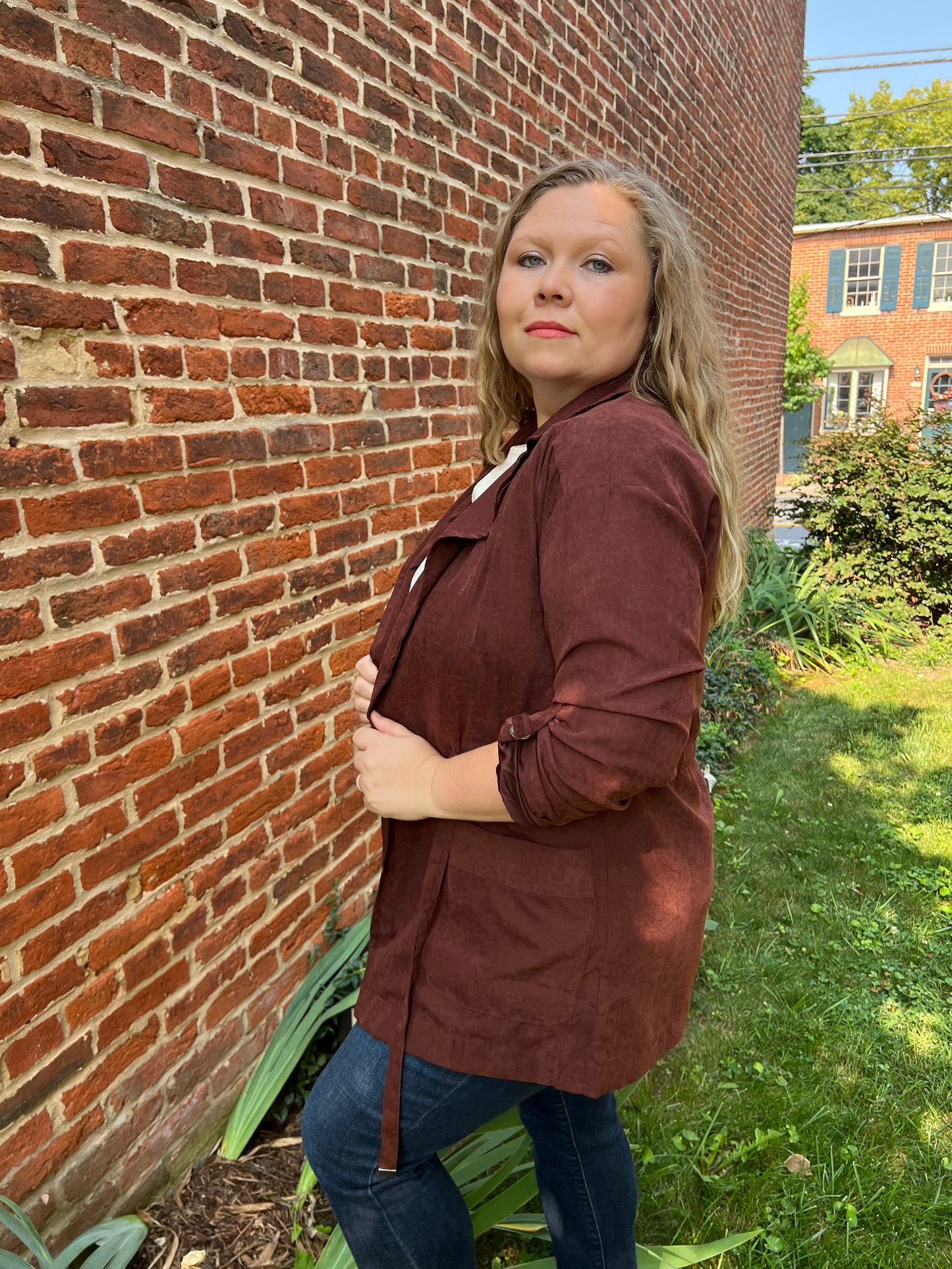 Wine Carmen Trench Jacket
