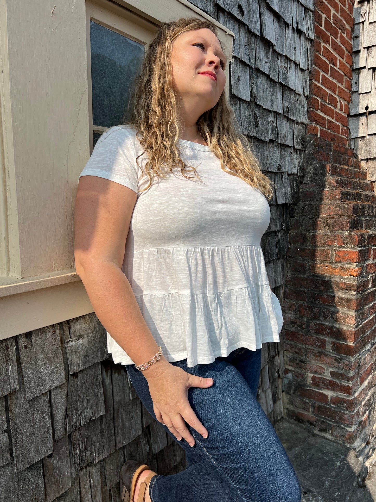 Mindy's Off White Ruffle Babydoll Top