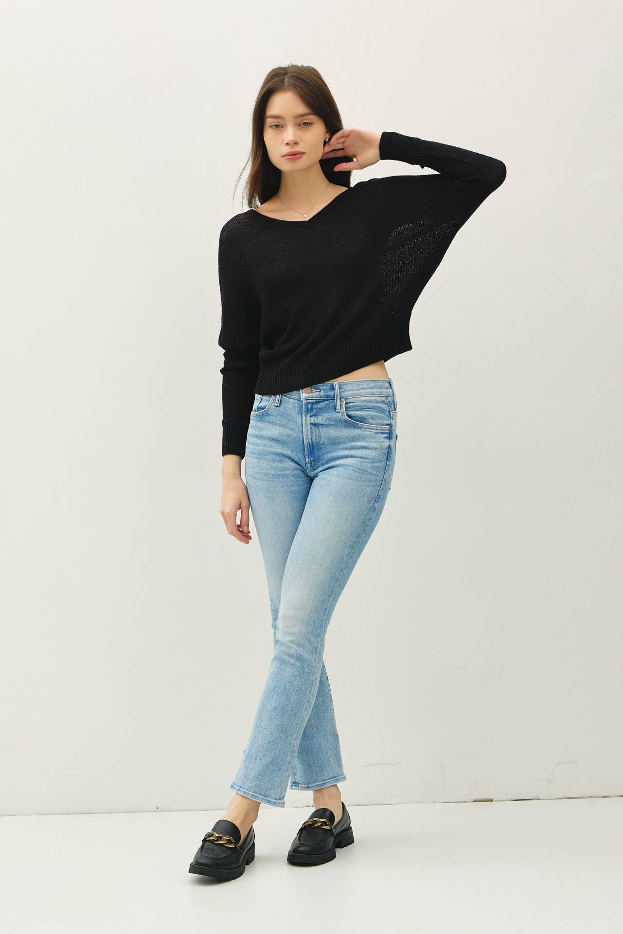 Lila's Black Back Button Down Sweater