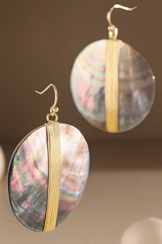 Gray Circular Shell and Steel Earrings