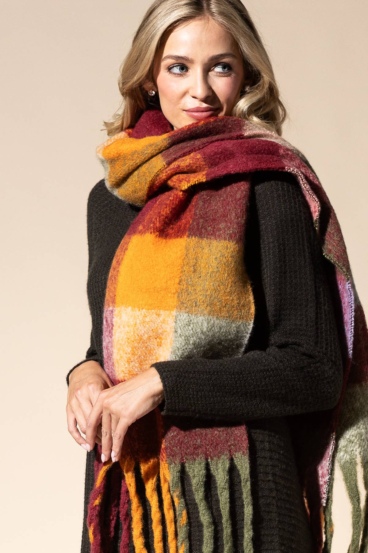 Multi Colored Brushed Plaid Oblong Scarf