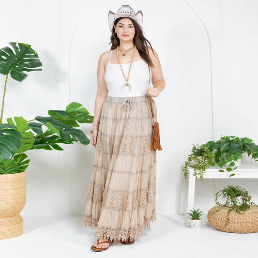 Crinkle Lace Patchwork Skirt with Pocket