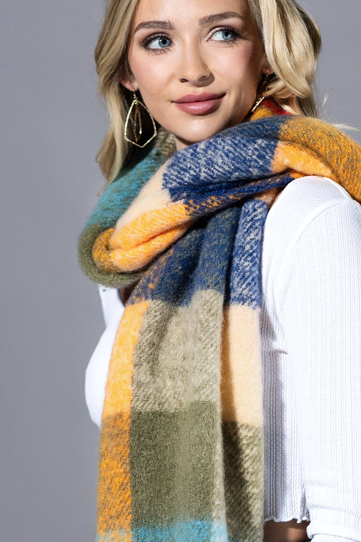 Multi Colored Brushed Plaid Oblong Scarf
