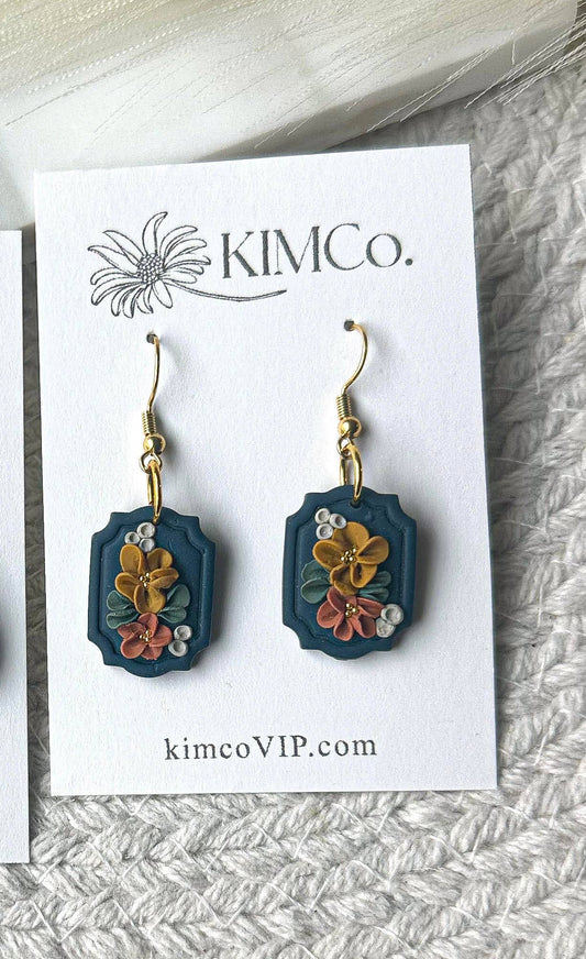 Teal Intricate Floral Earrings