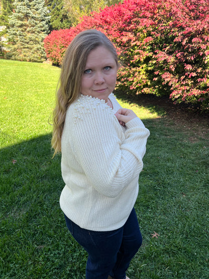 Oatmeal Sweater with Pearls