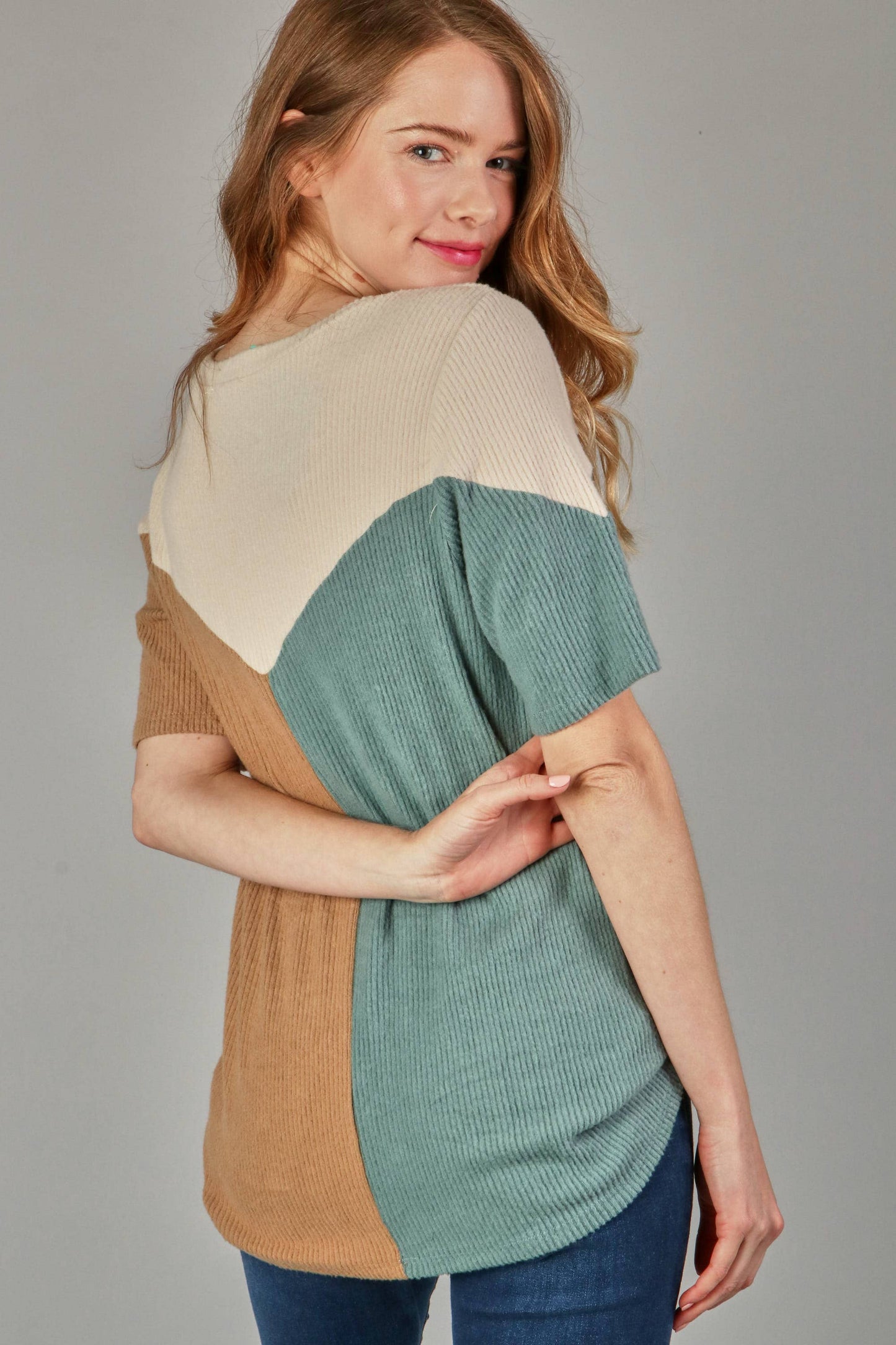 Neshy's Teal Rust Block Rib Top