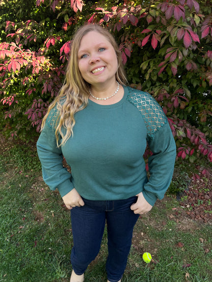 Forest Green Lace Shoulder Top