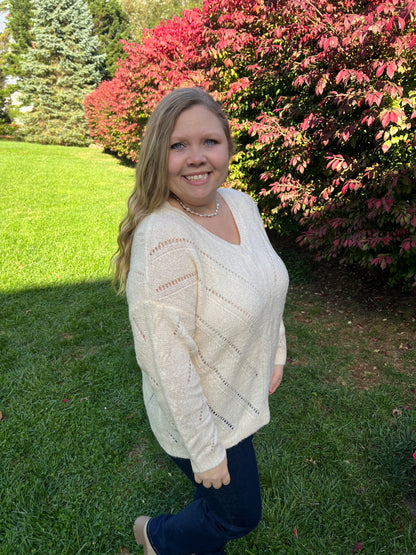 Ivory Dotted Line Detailed Sweater