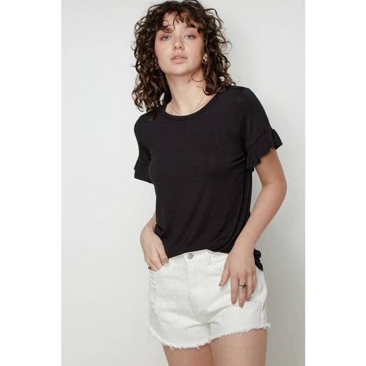 Aurora's Black Bamboo Ruffle Top