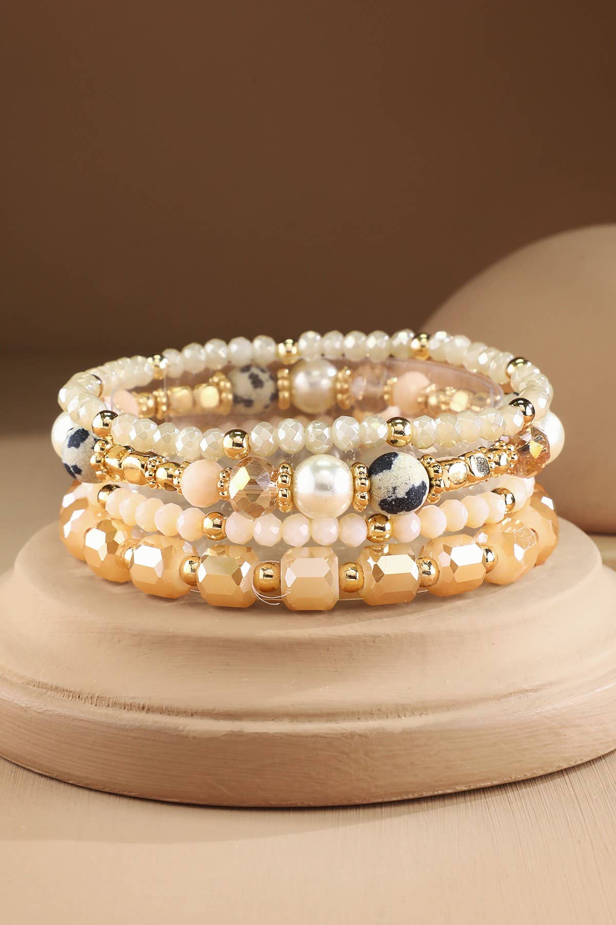 4 Layered Bead and Stone Bracelets