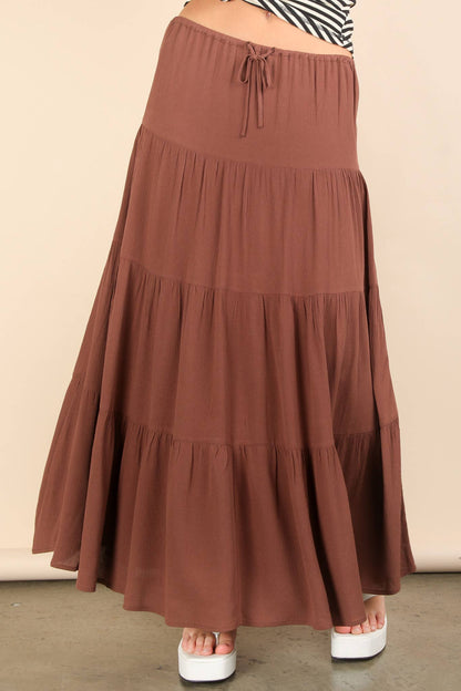 Gia's Chocolate Tiered Layers Woven Midi Skirt