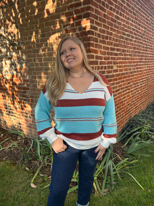 Aqua Brown Striped Sweater
