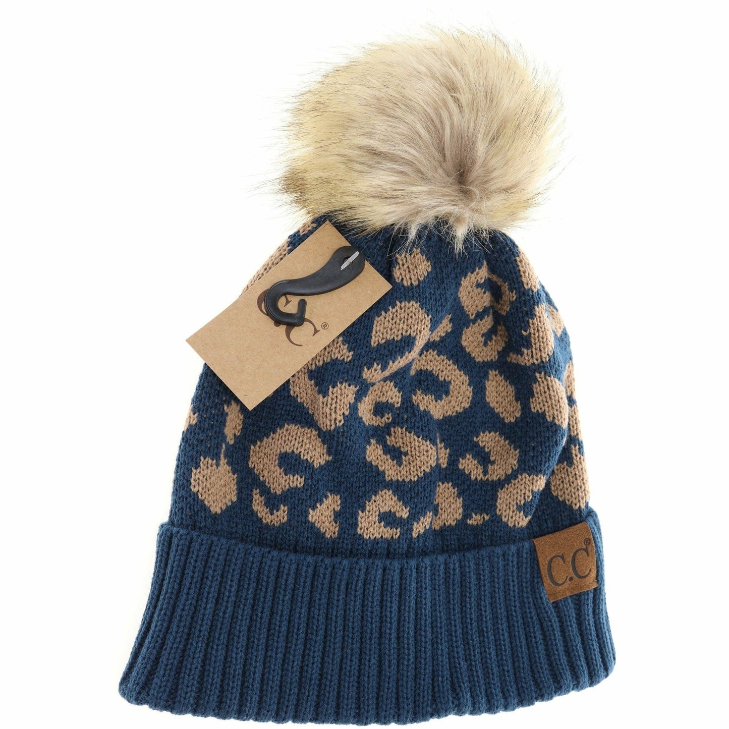 Leopard Pattern Fur Pom Beanie