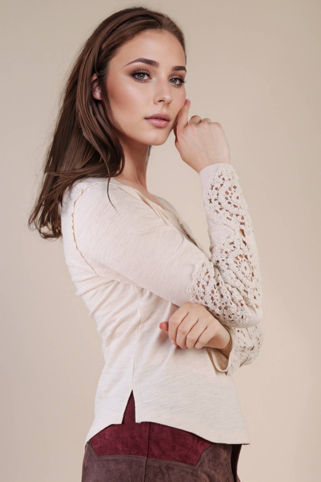 Claire's Cream Lace Trim Solid Knit