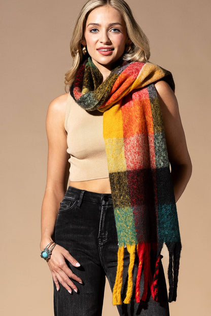 Multi Colored Brushed Plaid Oblong Scarf