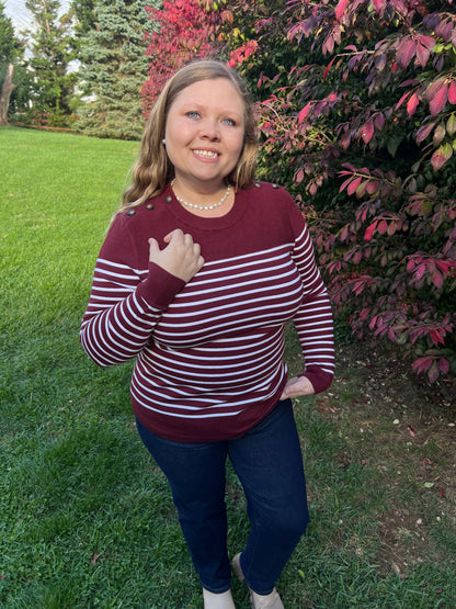 Maroon Buttoned Shoulder Top