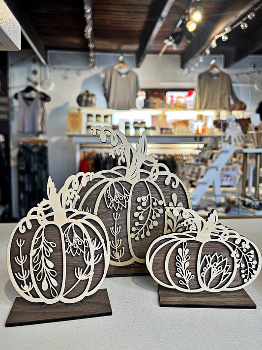 Natural Wooden Pumpkins - 3 set