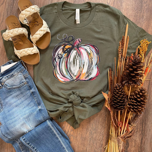 Olive Watercolor Pumpkin Tee