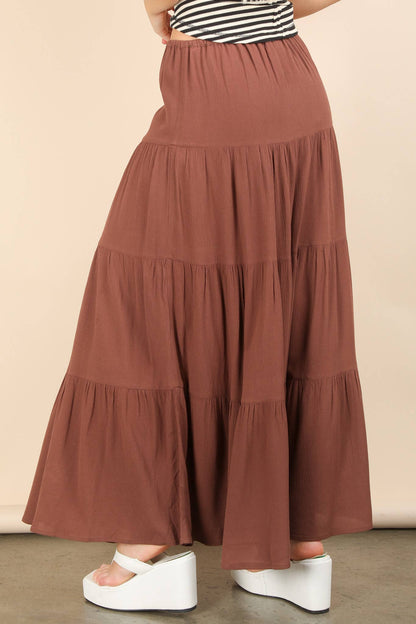 Gia's Chocolate Tiered Layers Woven Midi Skirt