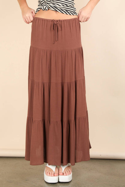 Gia's Chocolate Tiered Layers Woven Midi Skirt
