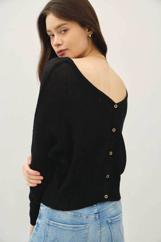 Lila's Black Back Button Down Sweater