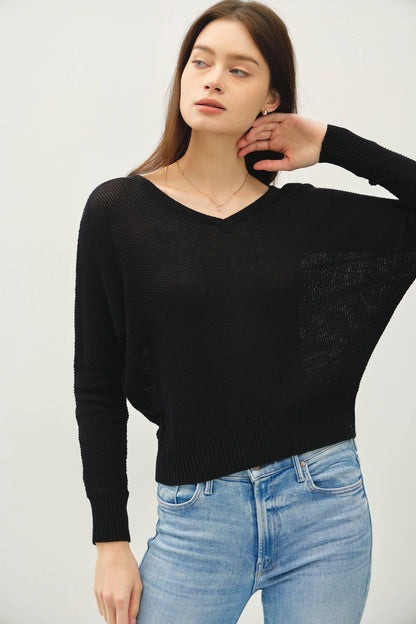 Lila's Black Back Button Down Sweater