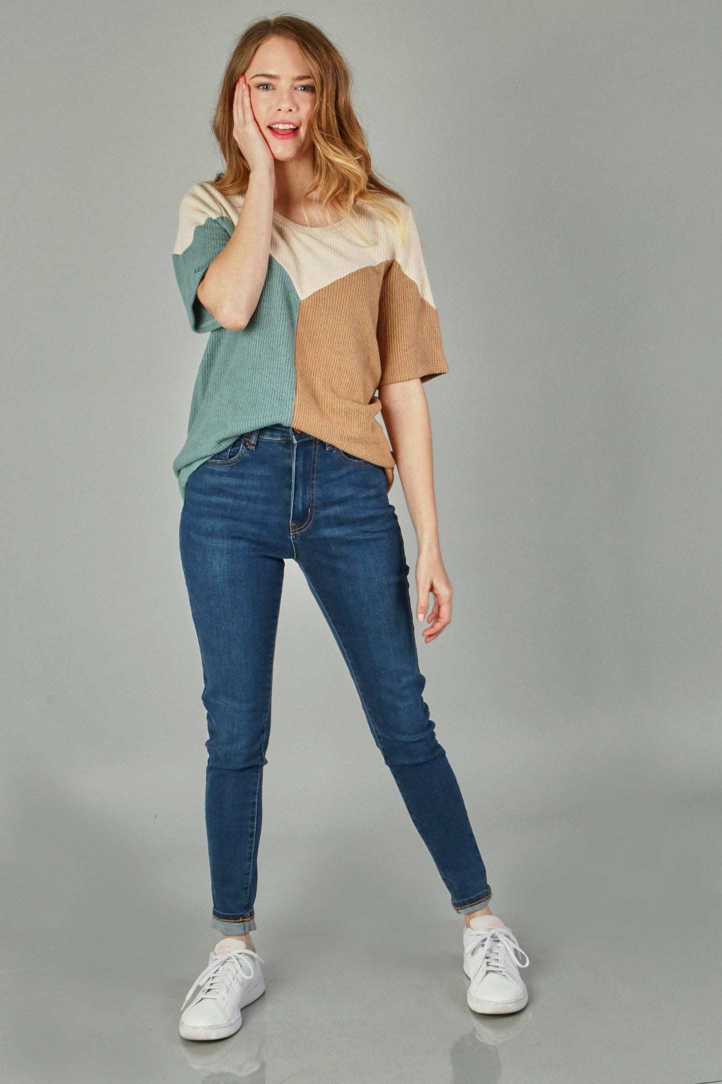 Neshy's Teal Rust Block Rib Top