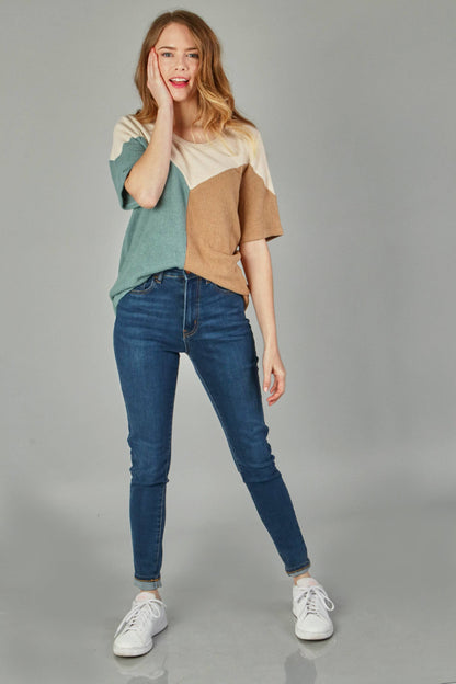 Neshy's Teal Rust Block Rib Top