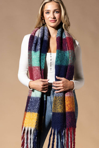 Multi Colored Brushed Plaid Oblong Scarf