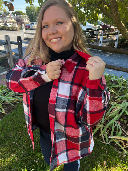 Bright Red Plaid Shacket