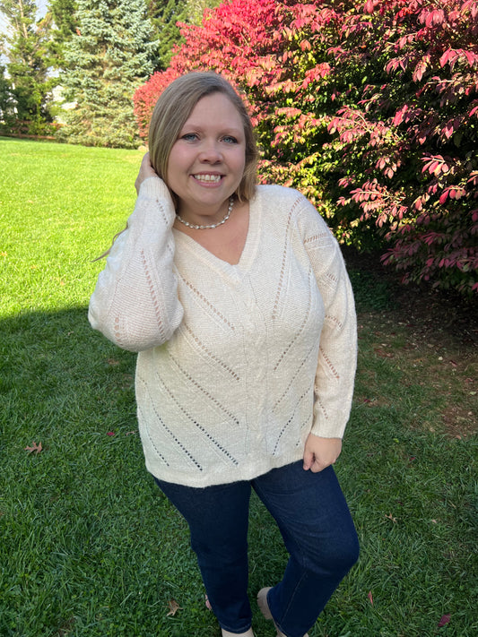 Ivory Dotted Line Detailed Sweater