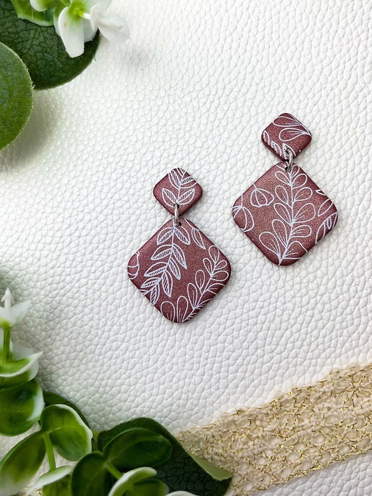 Sara's Dark Mauve Printed Earrings