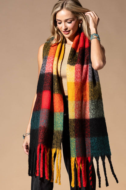Multi Colored Brushed Plaid Oblong Scarf