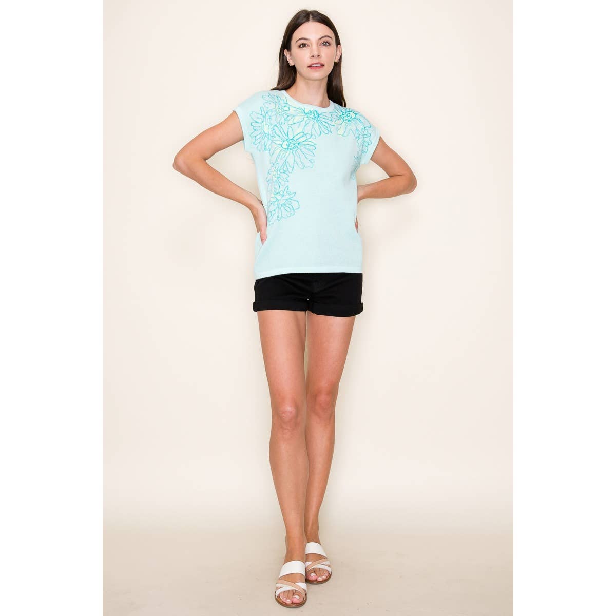 Aurelia's Mint Flower Sweater Top