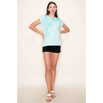 Aurelia's Mint Flower Sweater Top