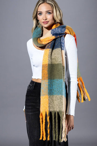 Multi Colored Brushed Plaid Oblong Scarf