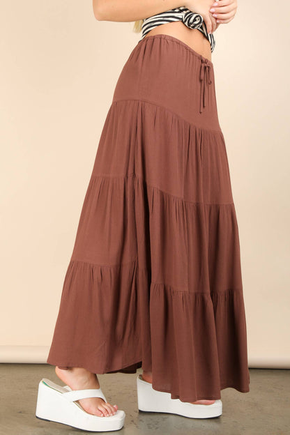 Gia's Chocolate Tiered Layers Woven Midi Skirt