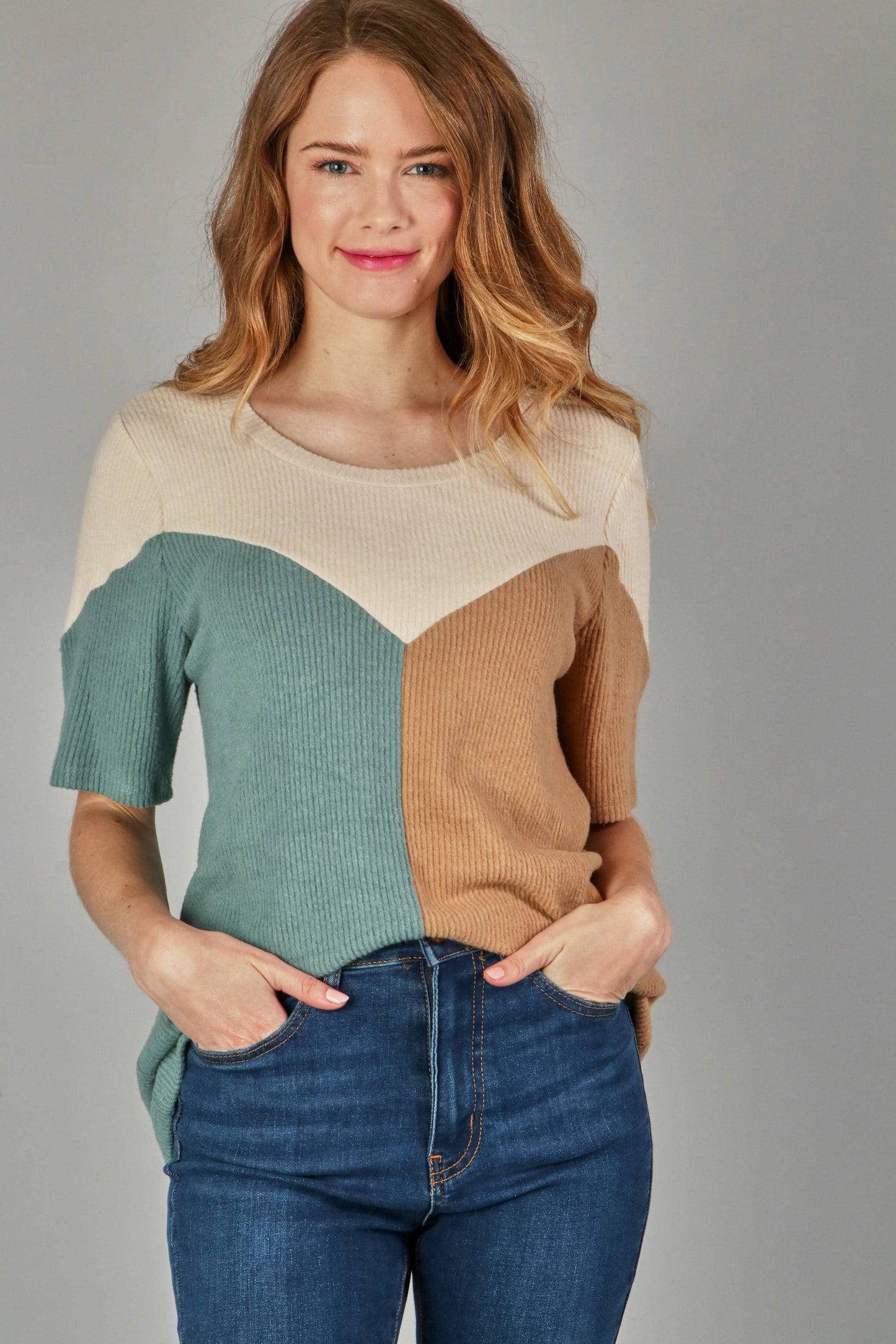 Neshy's Teal Rust Block Rib Top