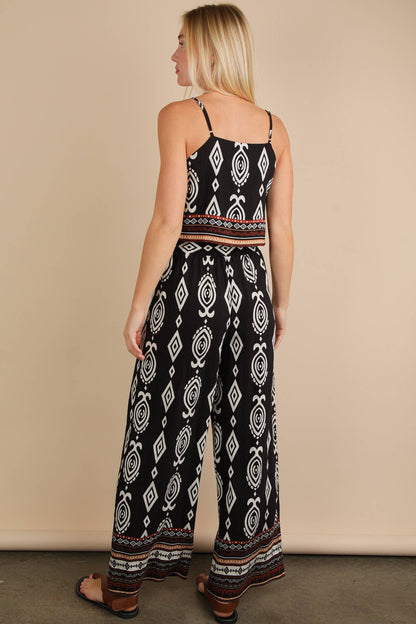 Black Scarf Boarder Printed Woven Top & Pants Set