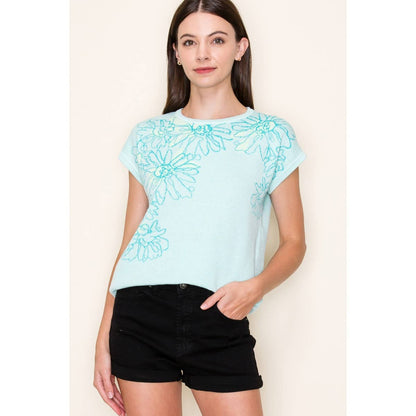 Aurelia's Mint Flower Sweater Top