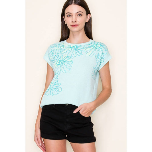Aurelia's Mint Flower Sweater Top