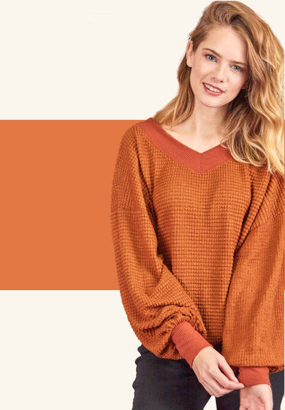 Rae's Rust Waffle Top
