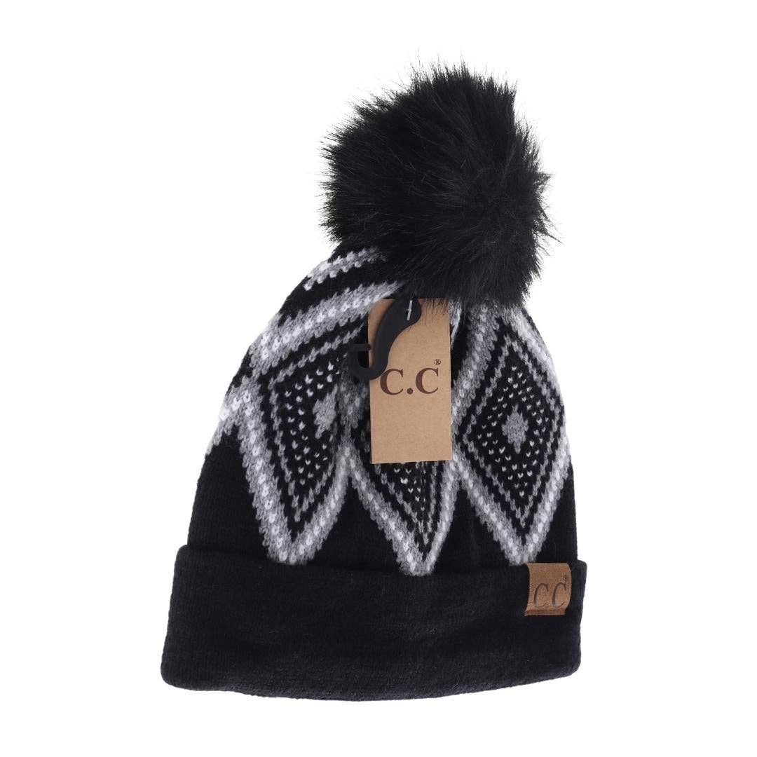 Diamond Geometric Pattern Faux Fur Pom